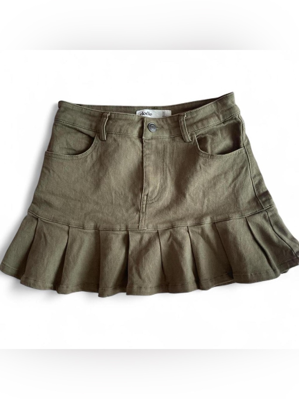 Elodie Olive Ruffle-Hem Mini Skirt